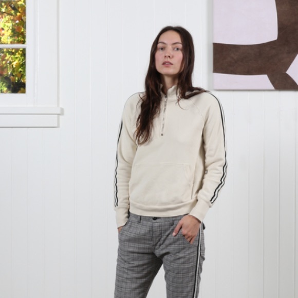 🇺🇸 NSF Camila Pullover Small Striped Quarter Zip Up Sweatshirt Cream USA Made - Picture 12 of 15